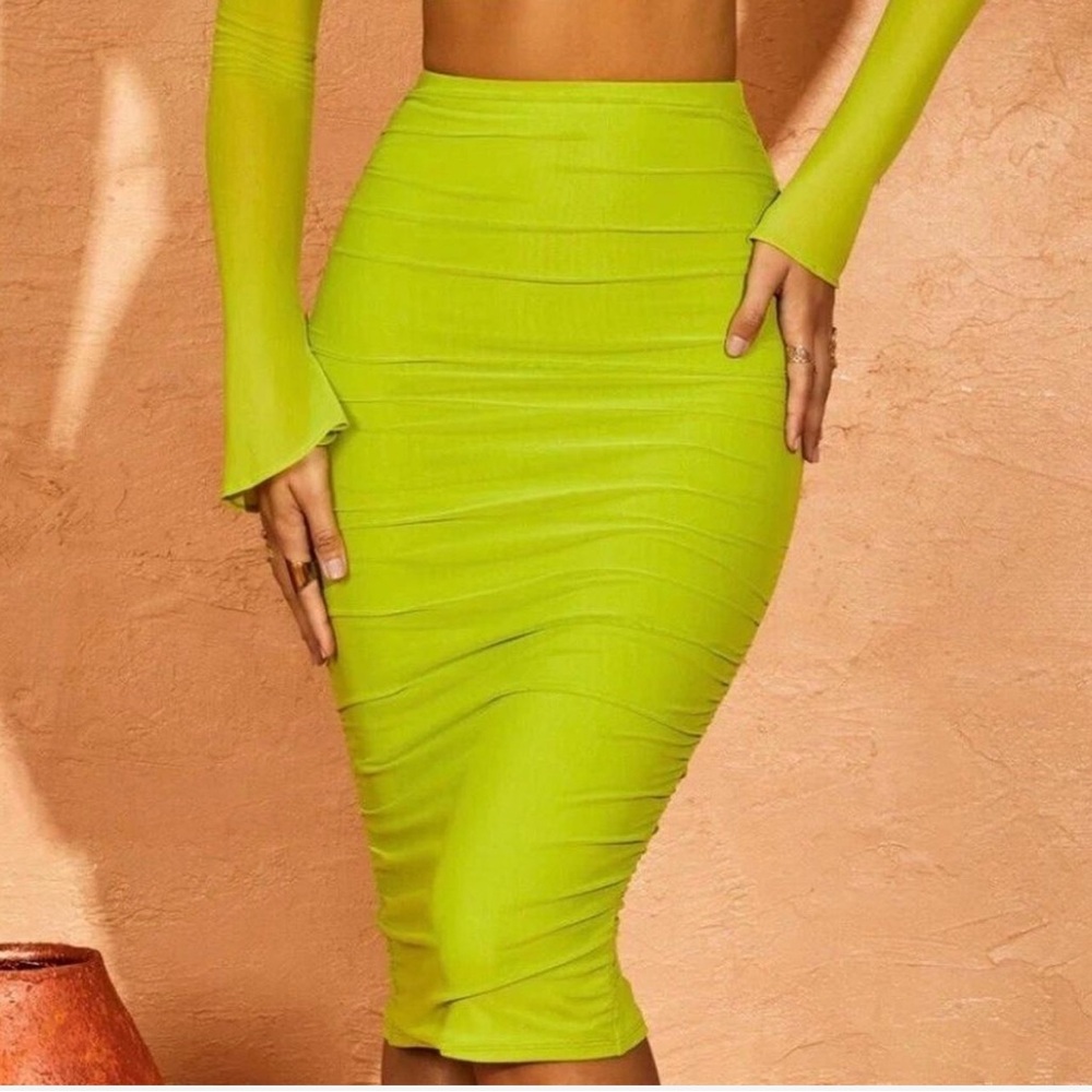 Oh Polly Lime Green Midi Skirt